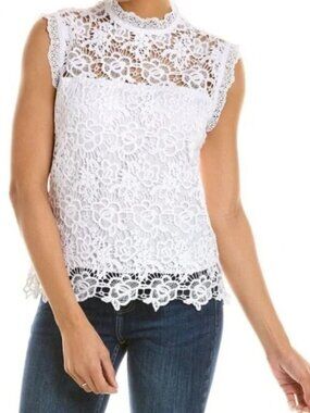 Nanette Lapore Mock Neck White Lace Sleeveless Top Size XS